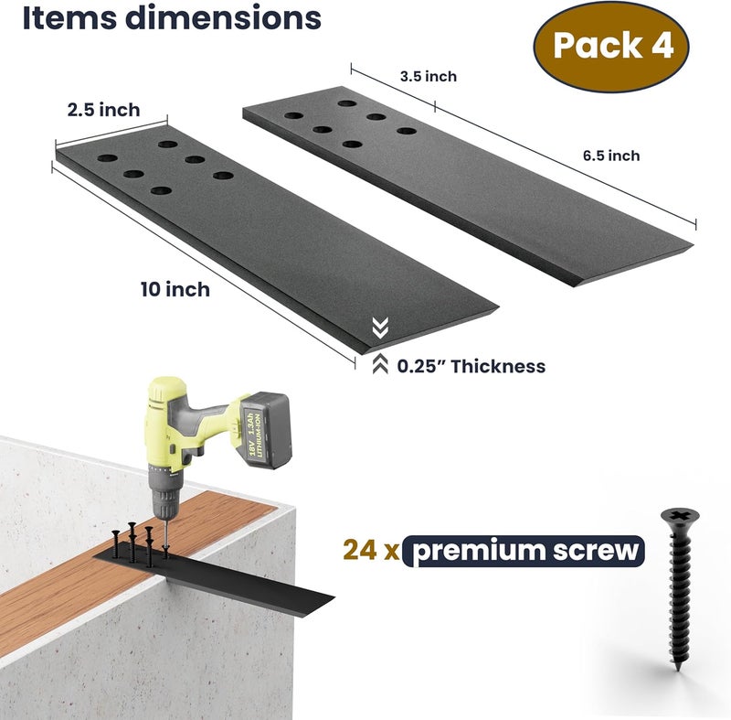 BATODA 10" Countertop Support Brackets (4 pcs) for Granite - Heavy Duty L Shelf Bracket - Wall Mounted Support for DIY Open Shelving – Knee Wall Support - Mounting Hardware Included ( Pack 4 ) - Image 3